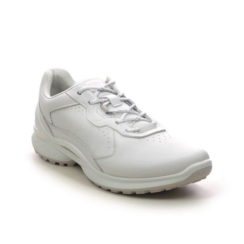 White leather lace-up womens sneaker with padded collar and cushioned sole