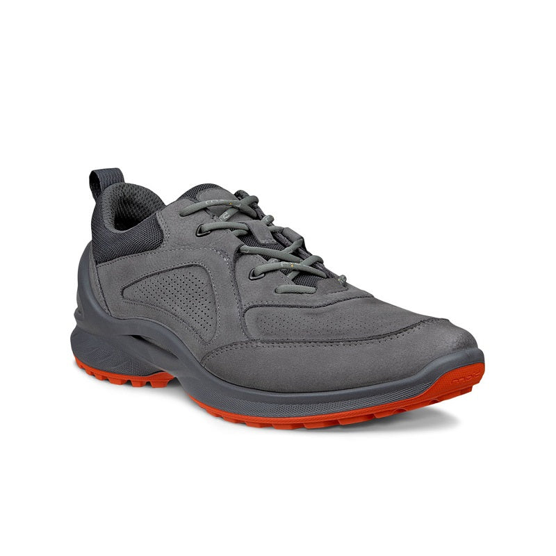 ECCO BIOM ENERGI men's grey leather sneakers, lace-up, orange rubber outsole