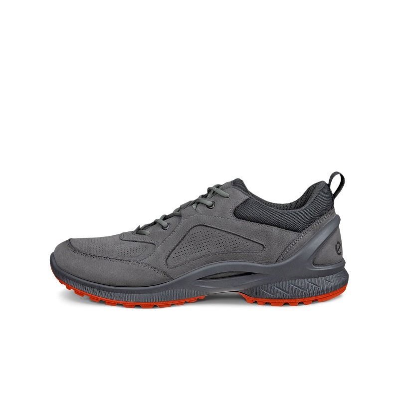ECCO BIOM ENERGI men's grey lace-up sneakers with orange treaded sole, side view