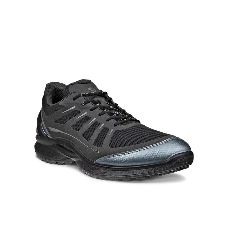 Men's lace-up sneakers in dark fabric with black laces and cushioned low profile sole