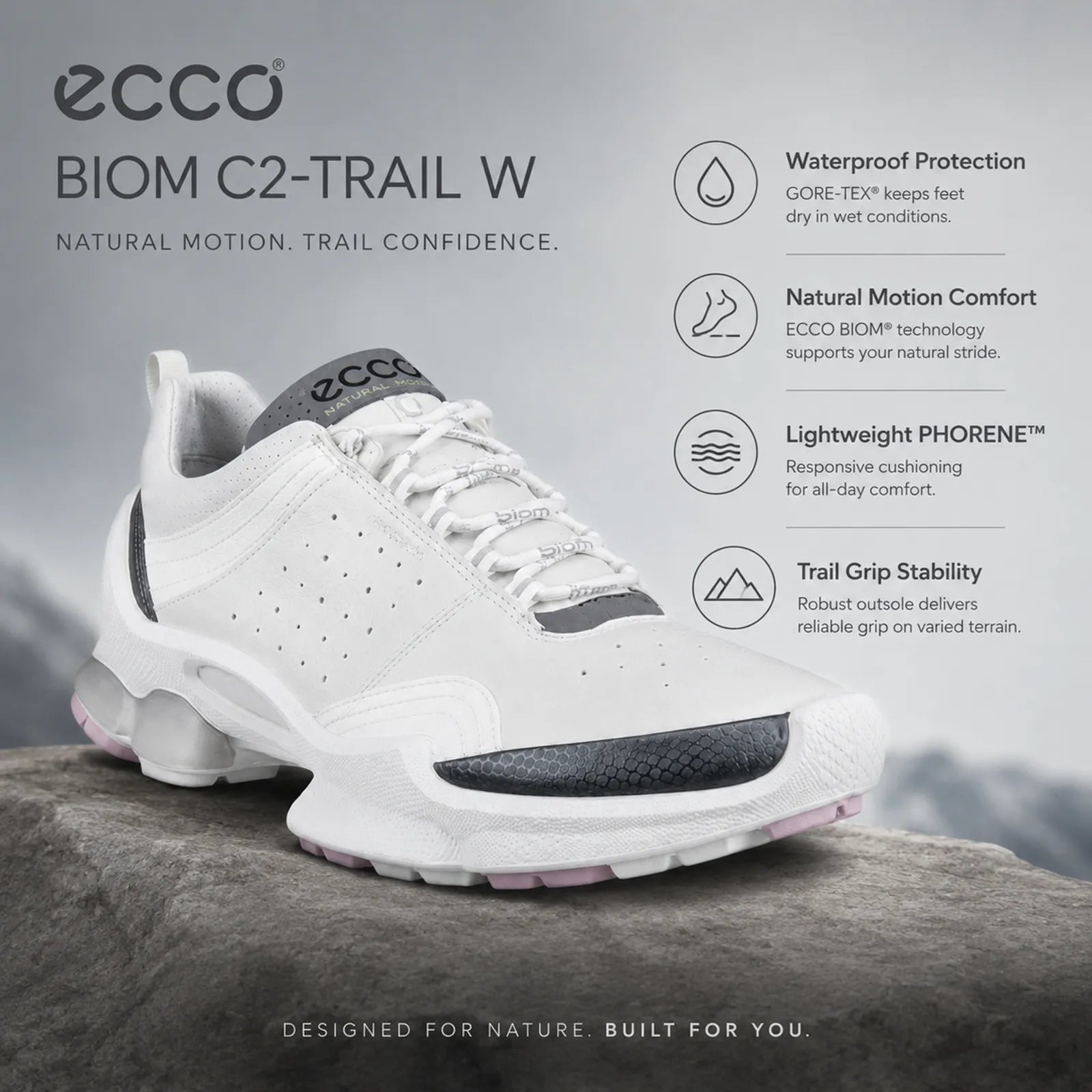 ECCO BIOM C2-TRAIL W women's white trainers with lightweight cushioning and trail grip