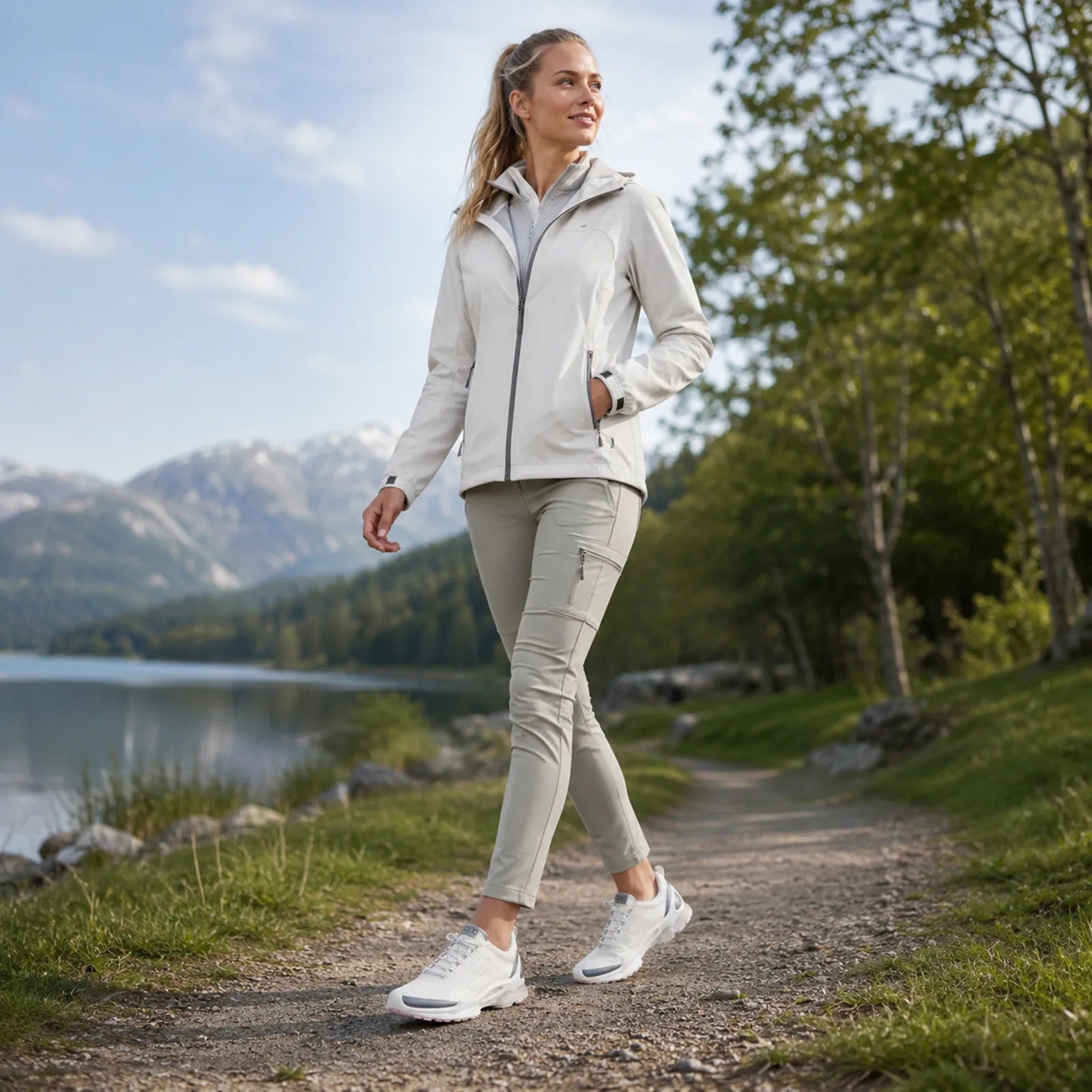 ECCO BIOM C2-TRAIL W women's white GORE-TEX trainers in an outdoor setting