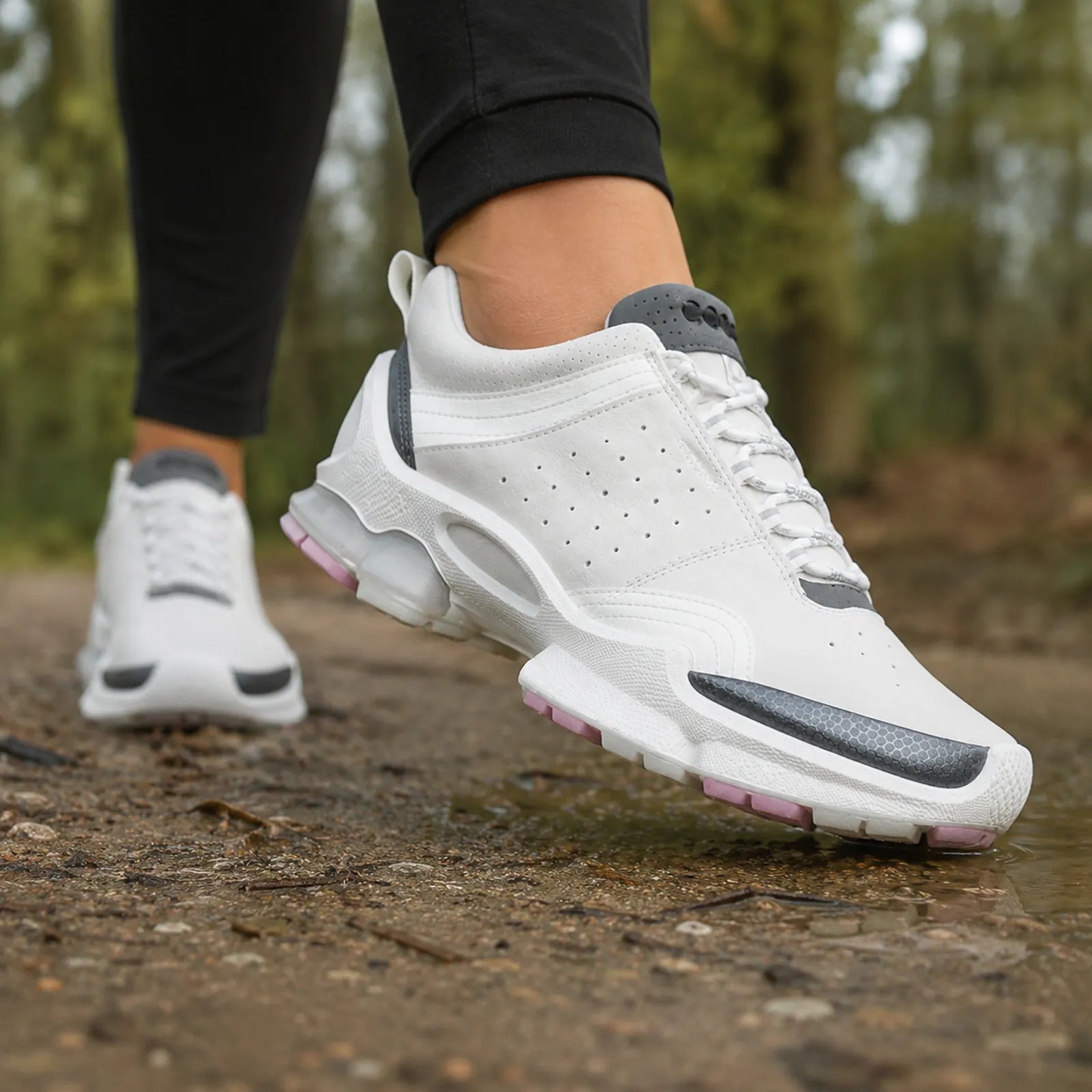 ECCO BIOM C2-TRAIL W women's white trainers worn for outdoor walking