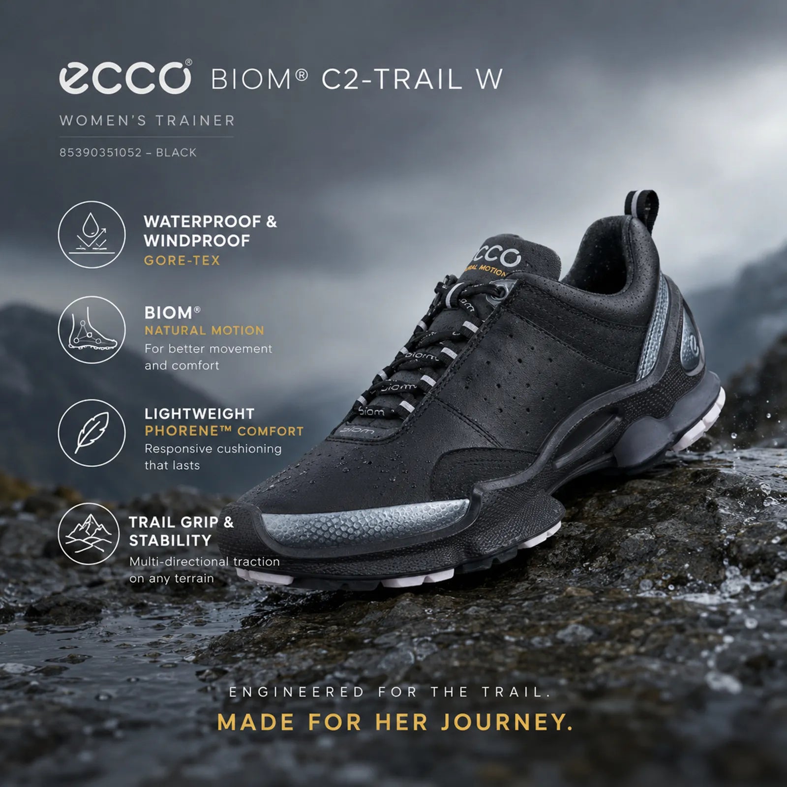 ECCO BIOM C2-TRAIL W women's black trainers with lightweight cushioning and trail grip