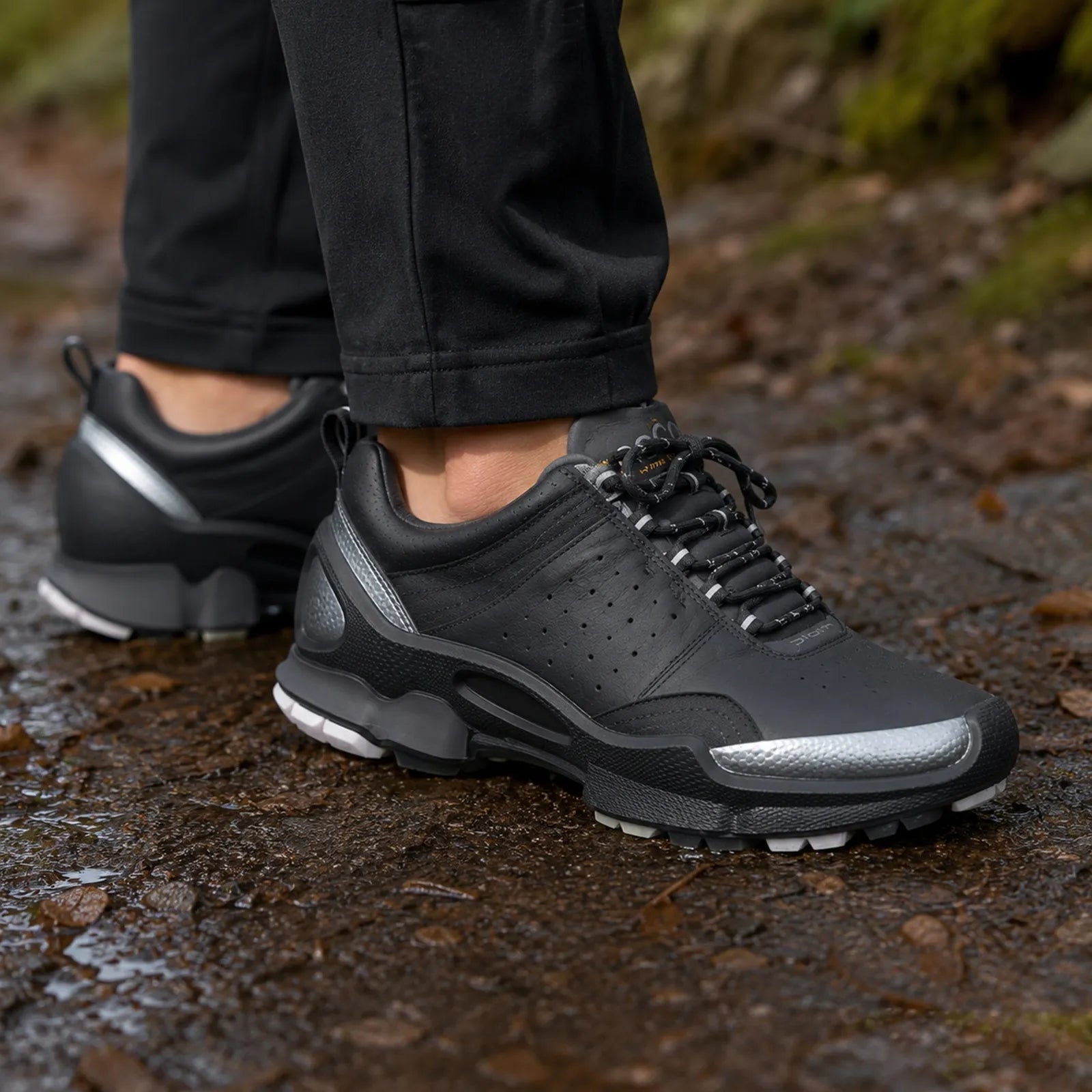 ECCO BIOM C2-TRAIL W women's black trainers worn for outdoor walking