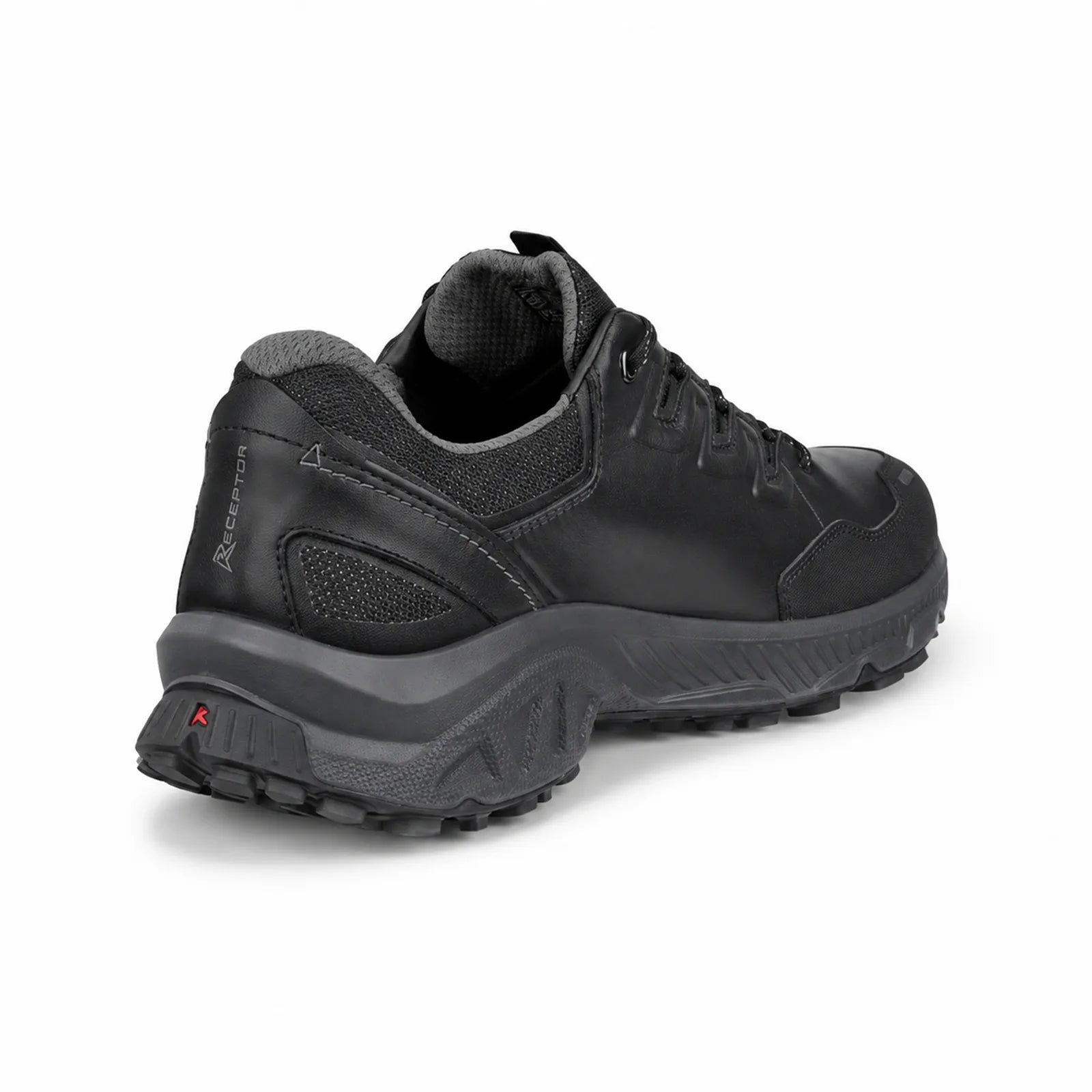 ECCO Receptor XP men's black outdoor shoes side angle view showing lace fastening, textile panels and supportive sole