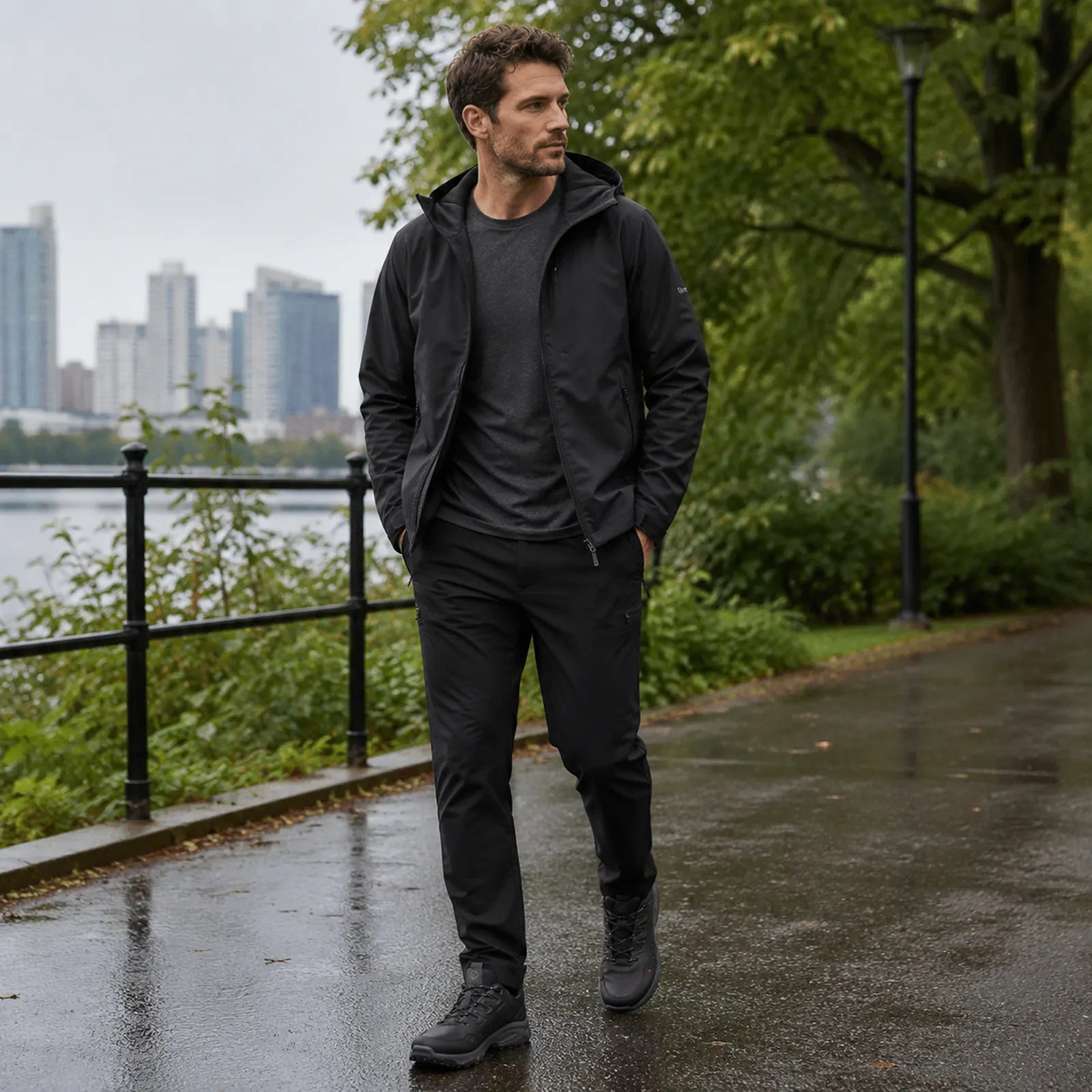 ECCO Receptor XP men's black leather textile walking shoes styled for city walks, countryside paths and weekend trails