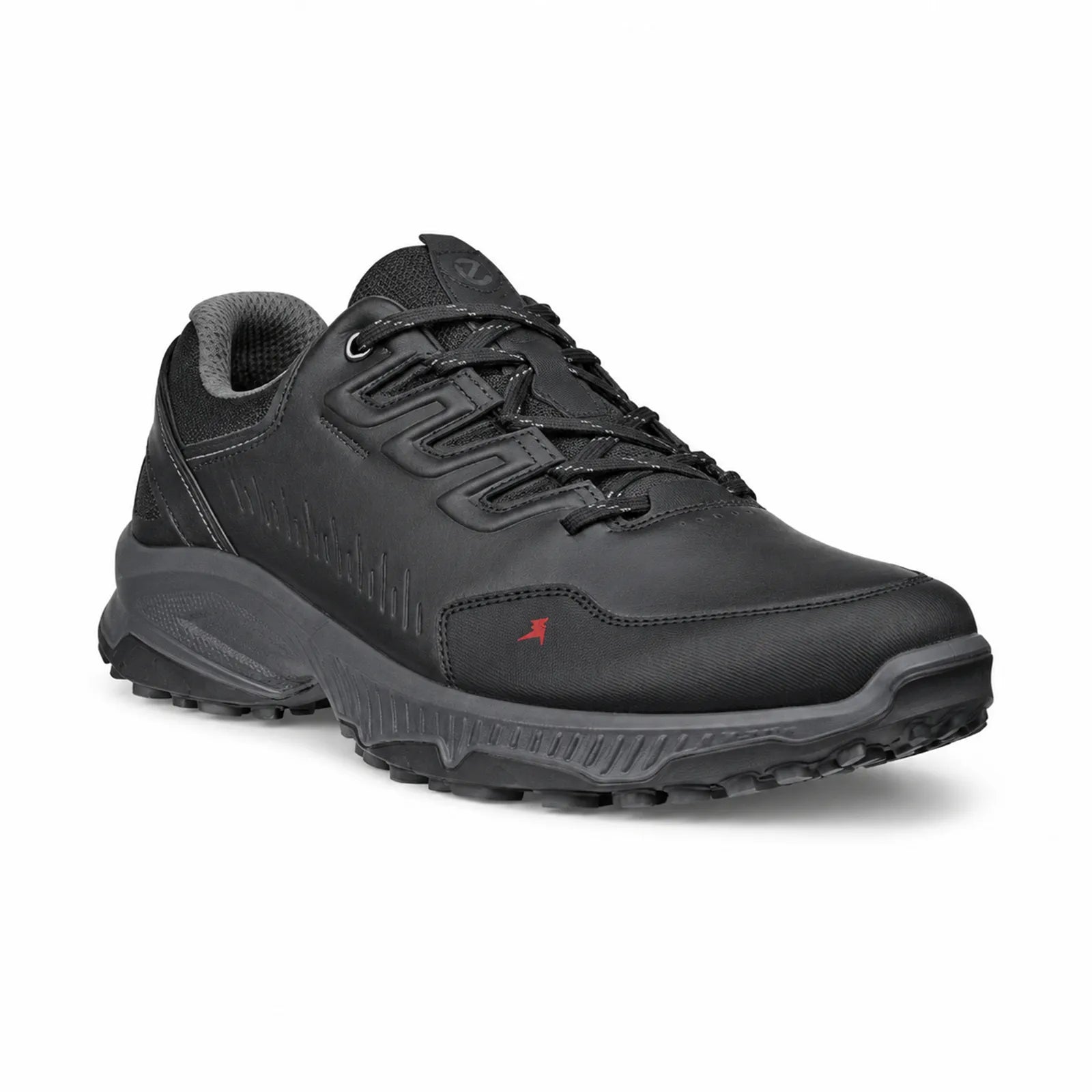 ECCO Receptor XP men's black waterproof outdoor shoes with leather textile upper and rugged rubber outsole, main product view