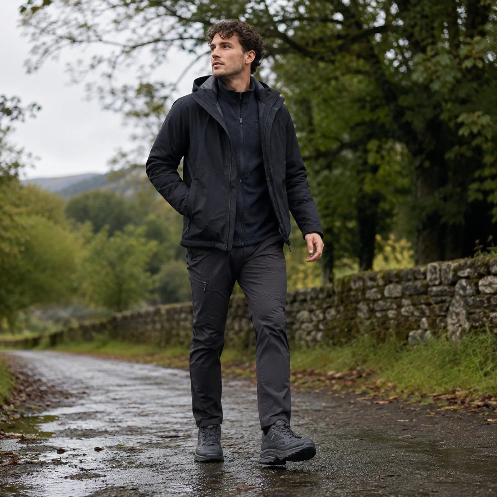 ECCO Receptor XP men's black leather textile outdoor trainers styled for countryside walks, city travel and active weekends