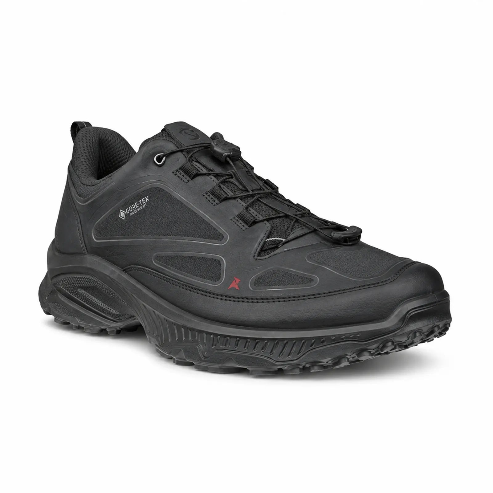 ECCO Receptor XP men's black Gore-Tex waterproof outdoor trainers with leather textile upper and rugged rubber outsole, main product view