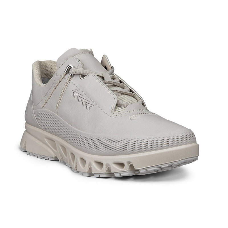 Light gray women's lace-up sneaker with ventilated side panels and cushioned sole