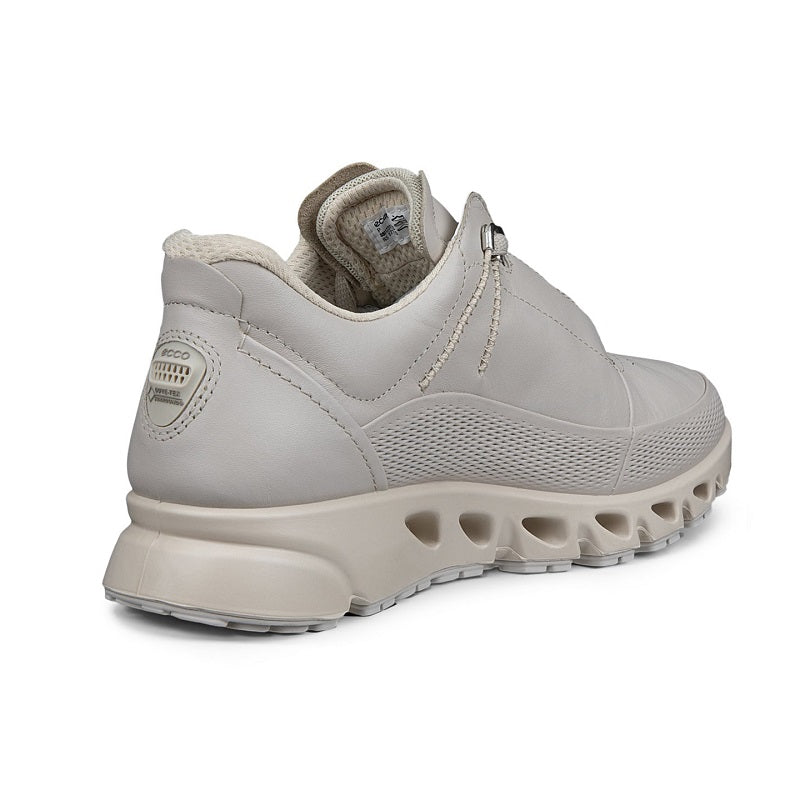 Light gray women's lace-up sneaker with padded collar and rear heel cushion