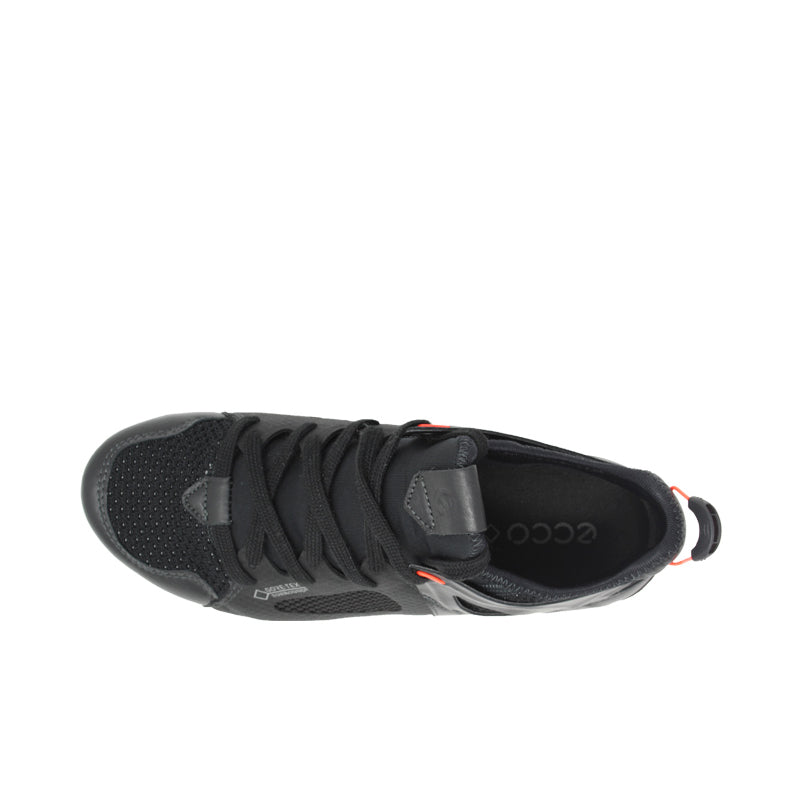 Women’s black sneakers view from the top with lace-up and padded collar