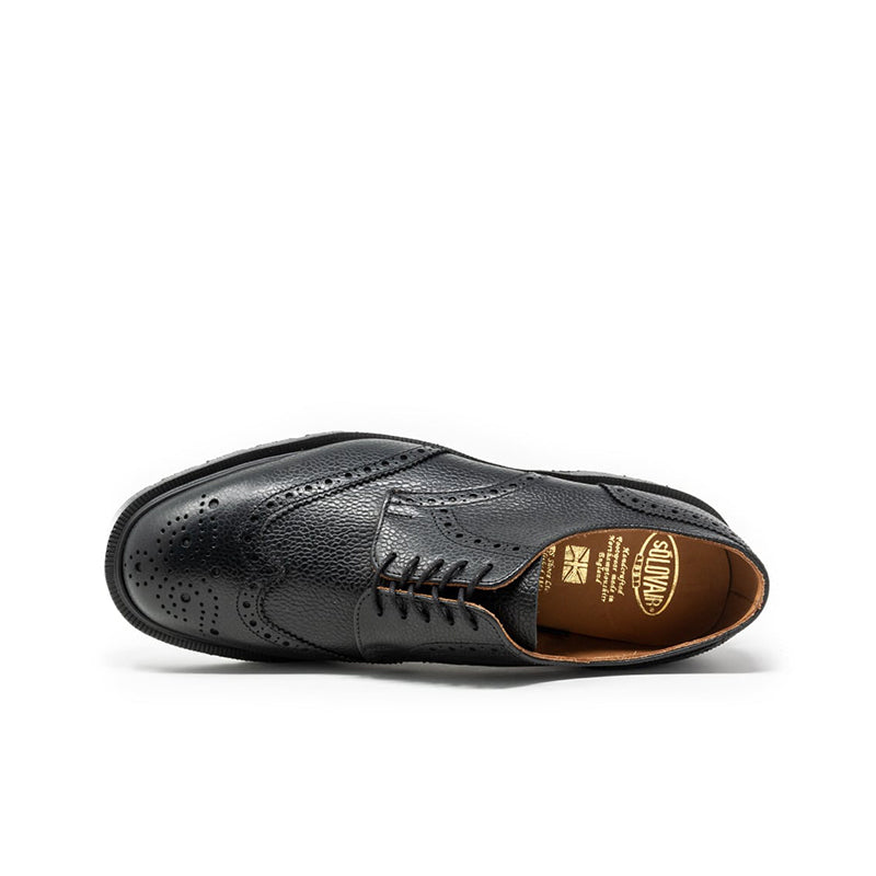 Solovair Men's Leather Shoes Black Grain 5-Eye Gibson Brogue Leather Shoes 950027