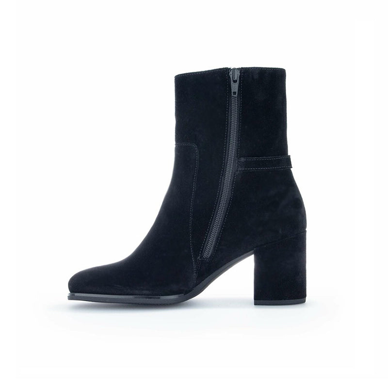 Women’s black ankle boots with side zipper and mid-height block heel