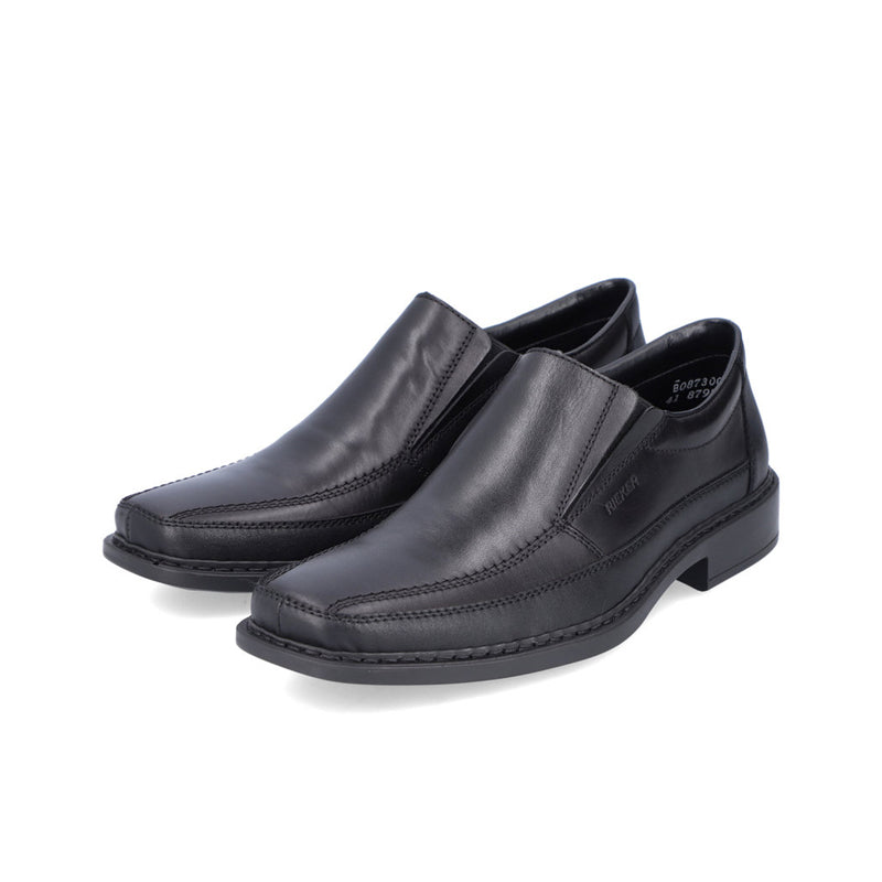Rieker Men's Leather Shoes Black Formal Classic Slip-on Leather Shoes B0873