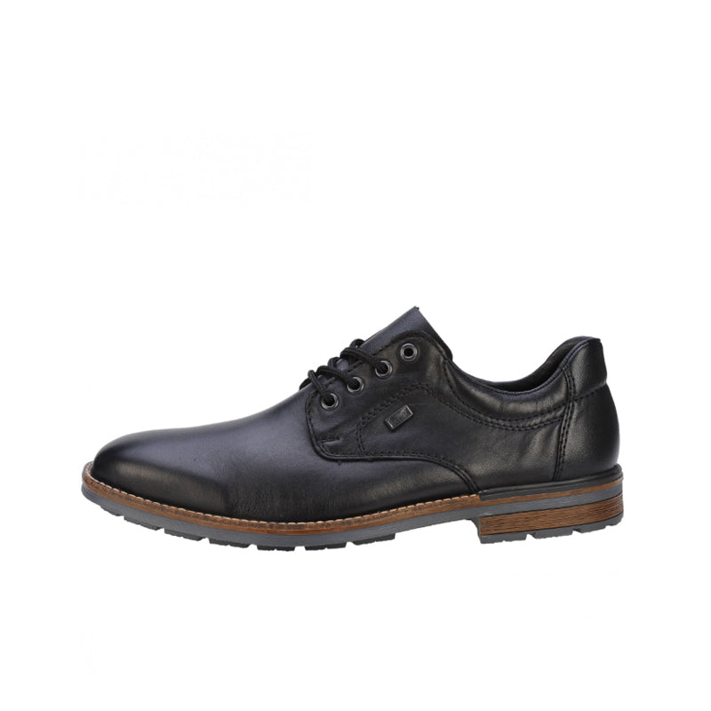 Men's black leather lace-up formal shoes, low profile with textured sole
