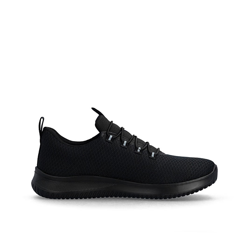 Men's slip-on sneakers, black knit upper with lace-up front and padded collar