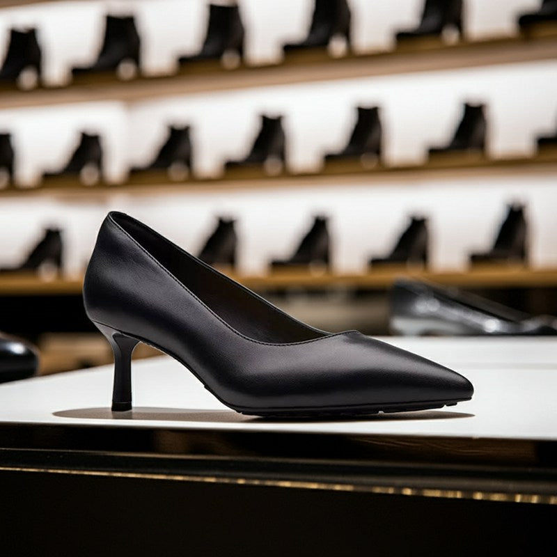CLARKS Adela Court Women's Heels Black Sheepskin Formal Shoes