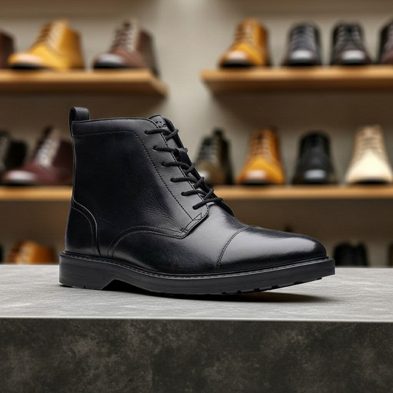 CLARKS Aldwin Cap Men's Boots Black Leather Casual Shoes