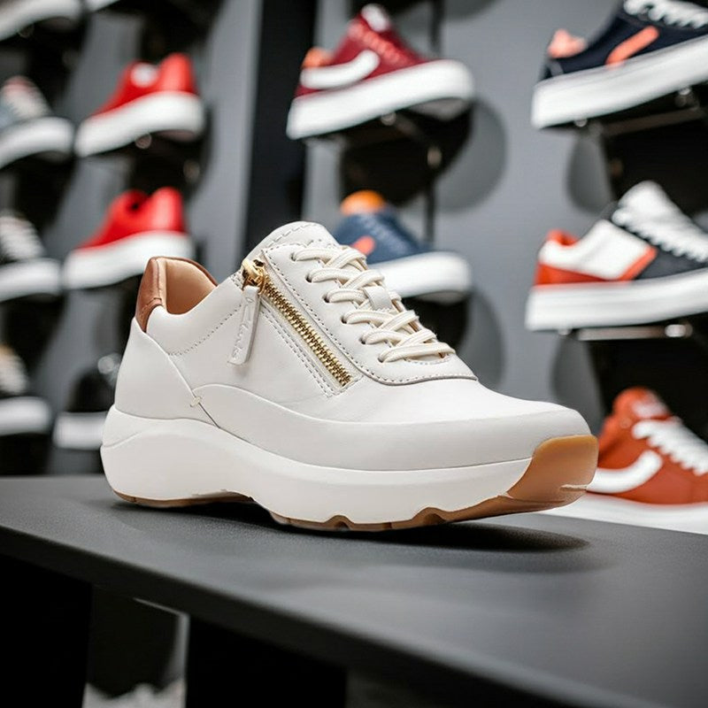 CLARKS Tivoli Zip Women's Sneakers Beige Leather Casual Shoes