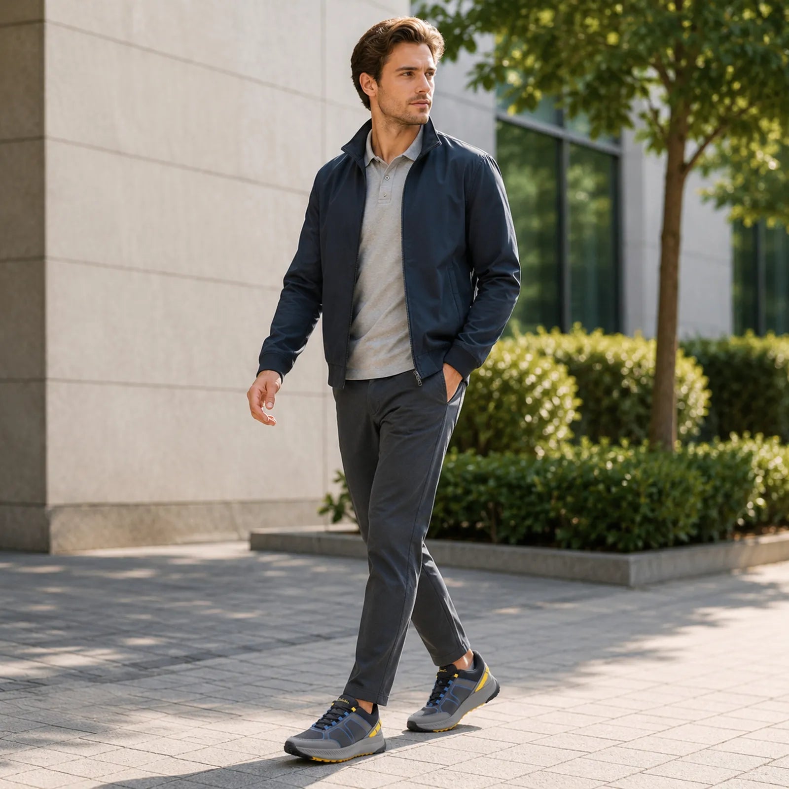 Men’s black casual sneakers with blue details and gray soles