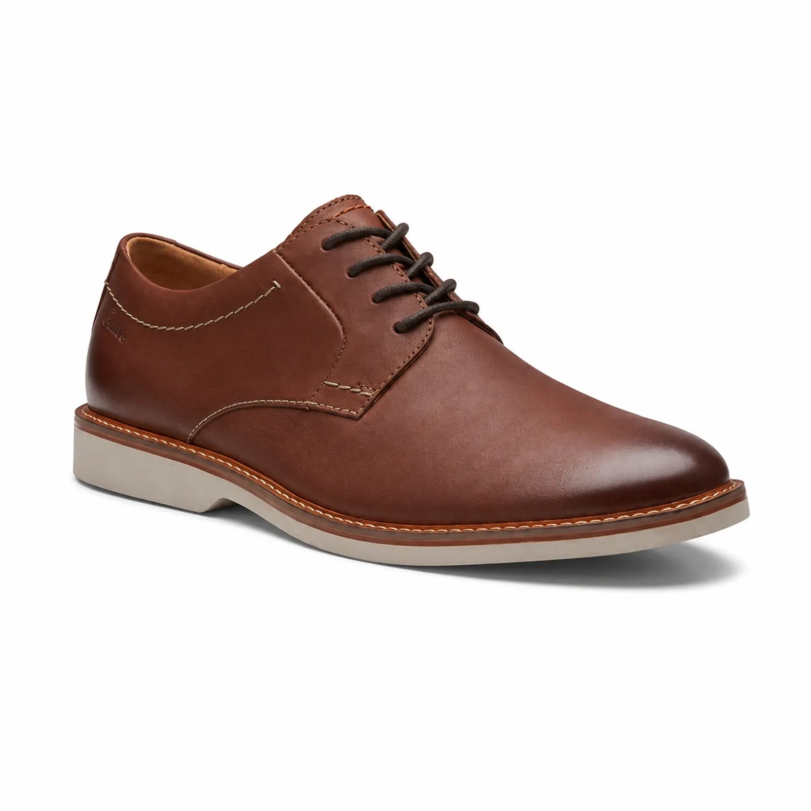 Men's dark brown leather lace-up business shoes, low-profile sole