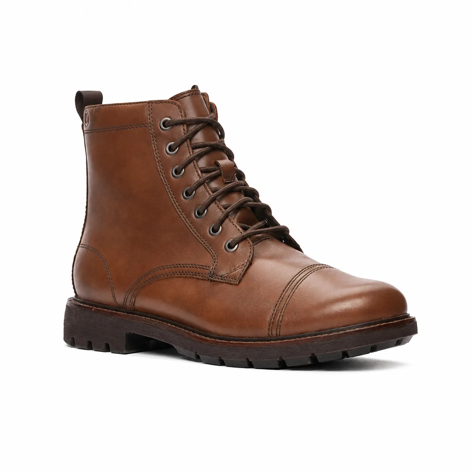 Men's leather lace-up ankle boots, dark brown, with padded collar and tread sole