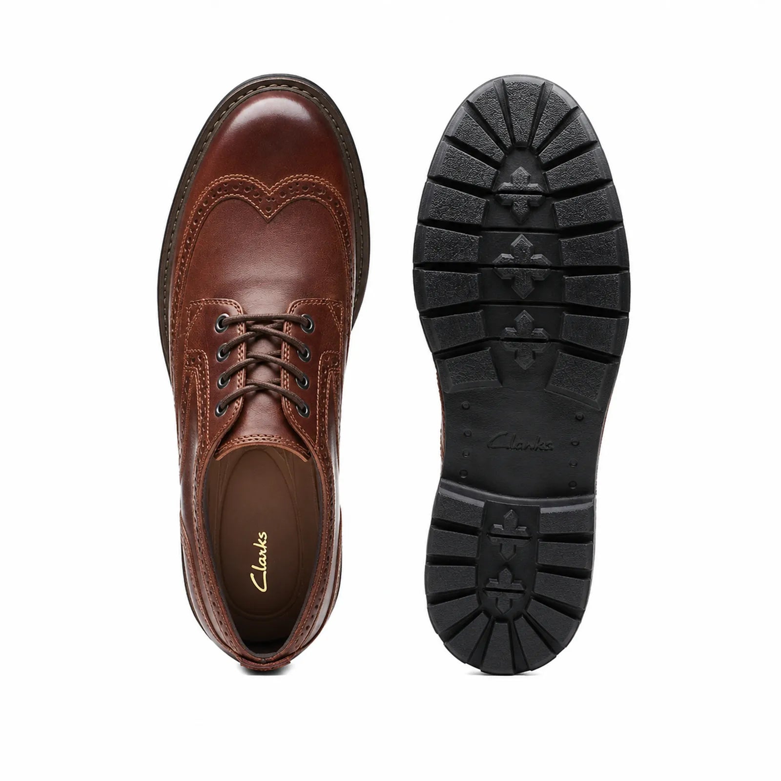 Clarks Batcombe Far leather lace-up shoes, brown uppers with dark tread outsole