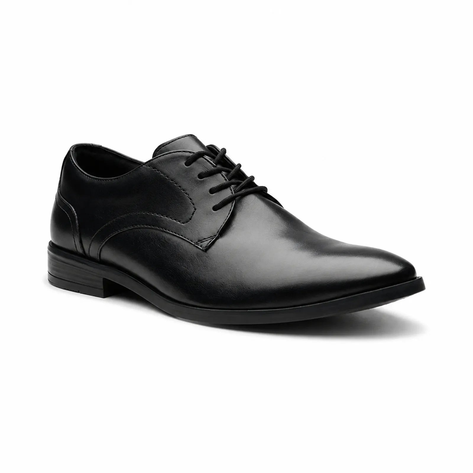Men's black leather lace-up business shoes with classic seam detailing