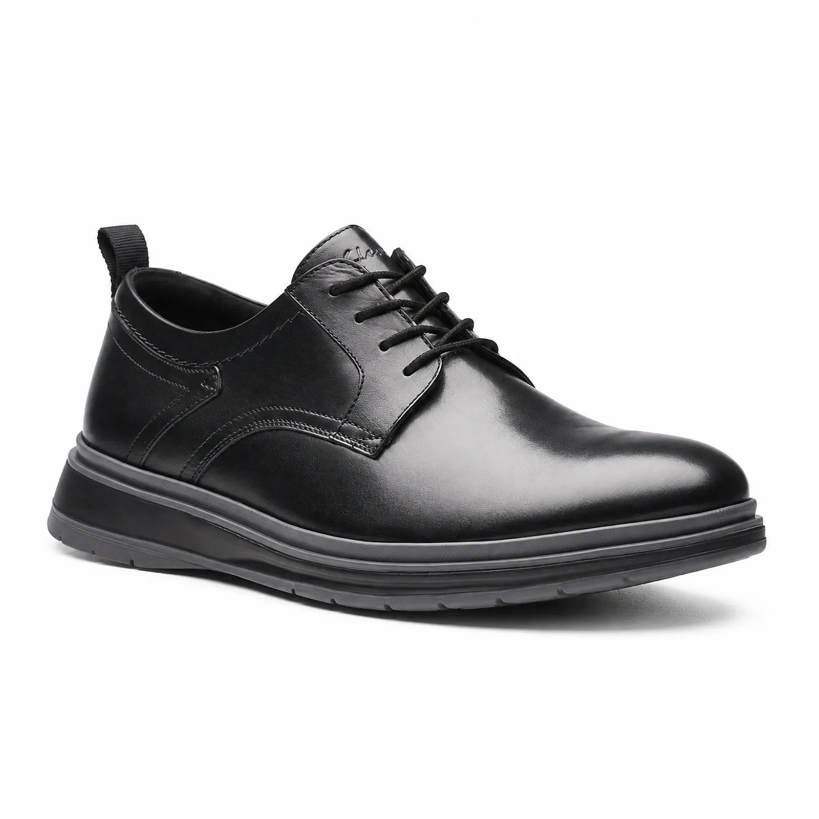 Men's black leather lace-up business shoes with low profile sole