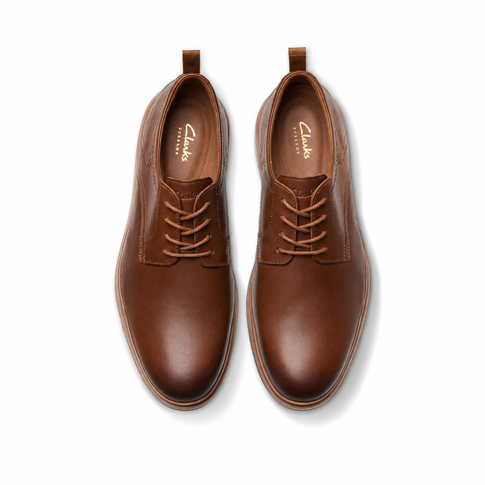 Men's brown leather lace-up business shoes, pair top view