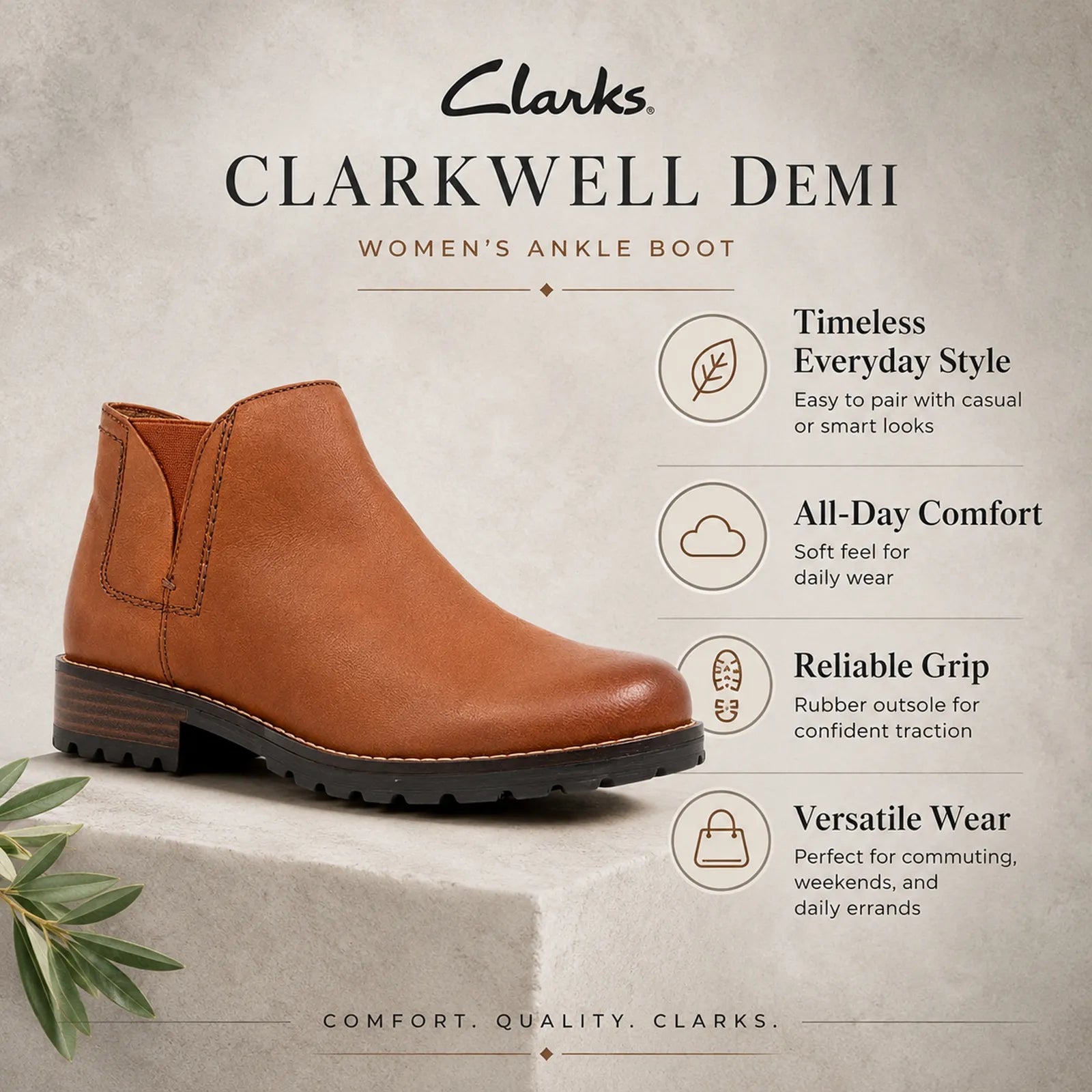 Women’s ankle boot in brown leather, side zipper, cushioned sole, block heel