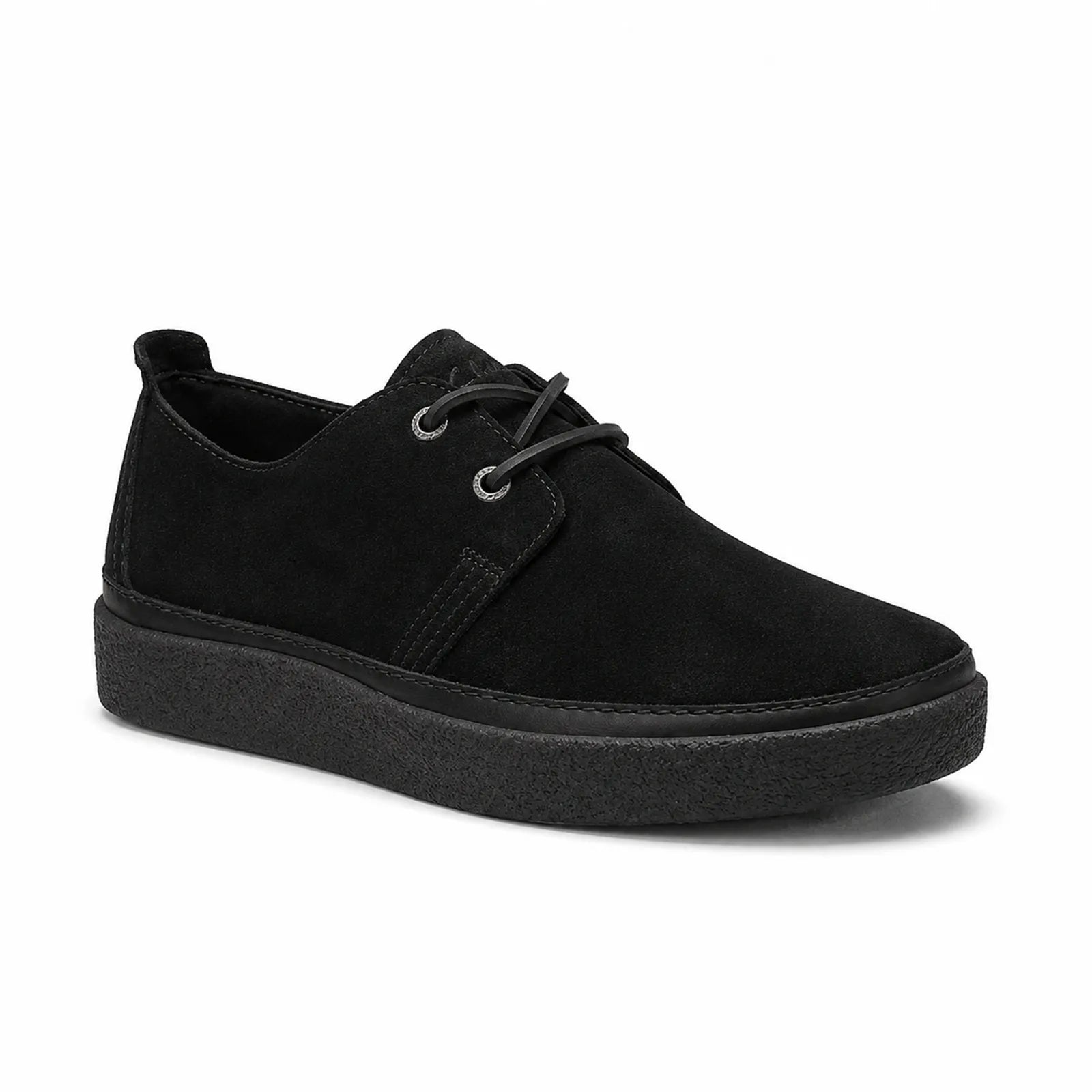Men's black leather lace-up low loafers with round eyelets and padded collar