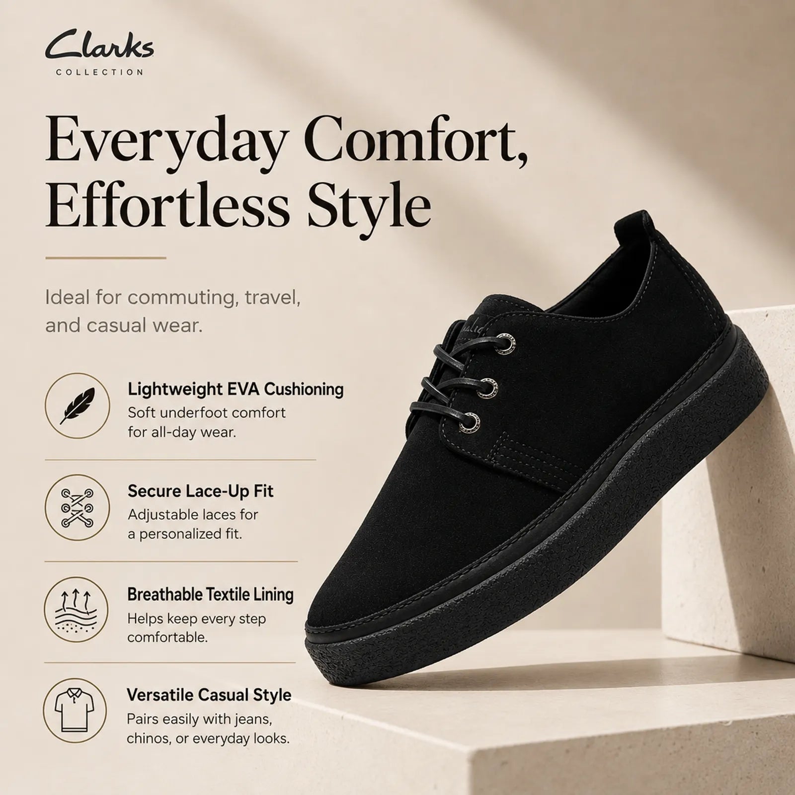 Men's black leather lace-up low loafers with side elastic panel and lace-up closure