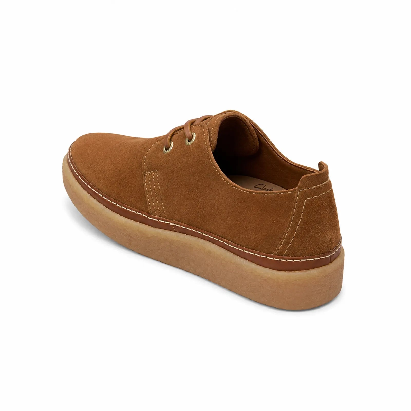 Men's brown leather lace-up low loafers, side view with seam details and laces