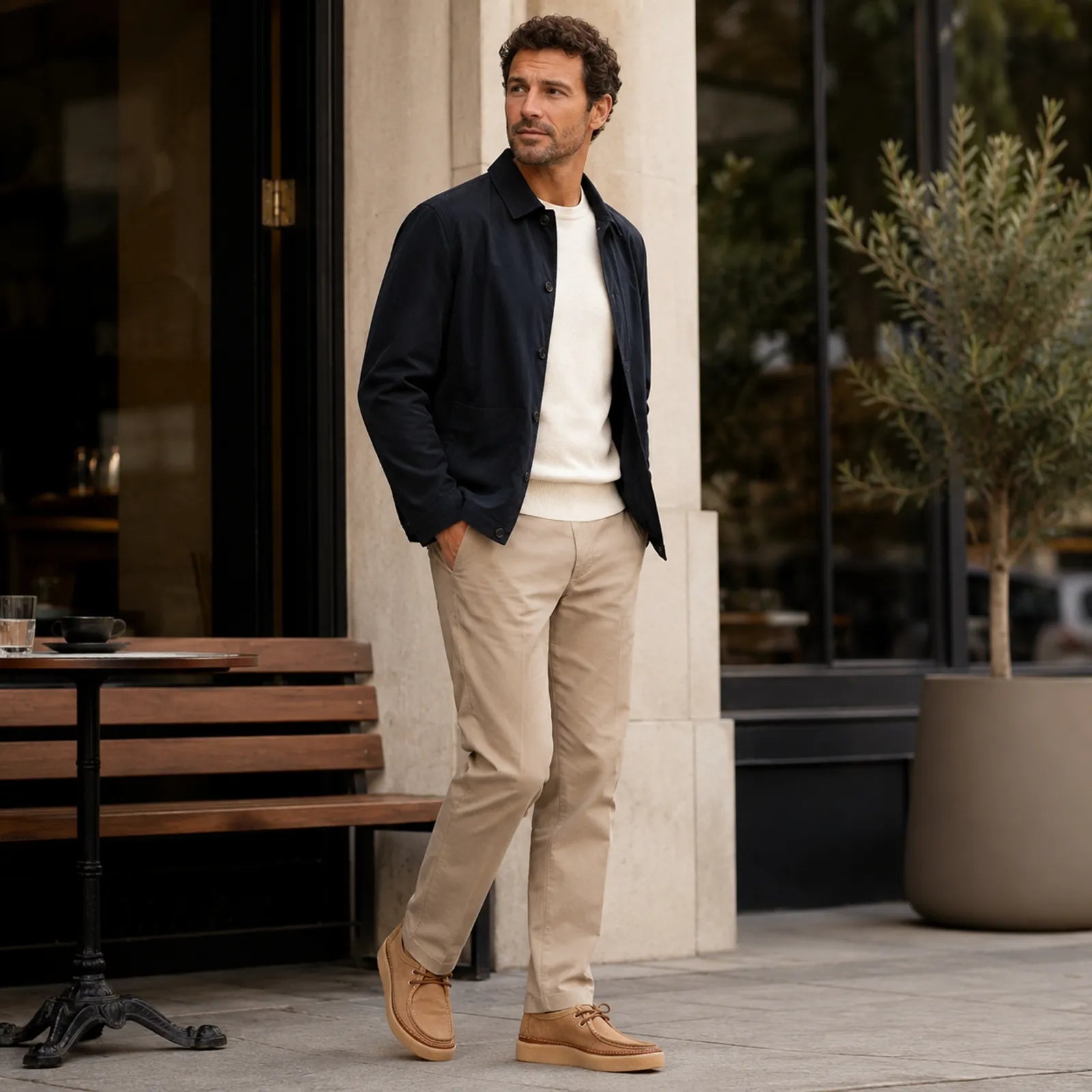 Men's lace-up moccasin loafers, tan-brown suede and cushioned sole