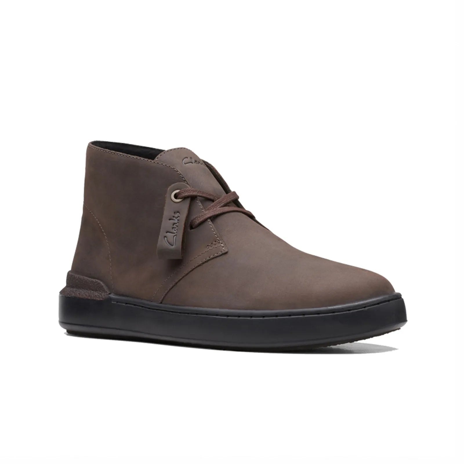 Men's dark brown lace-up chukka sneaker with cushioned ankle collar