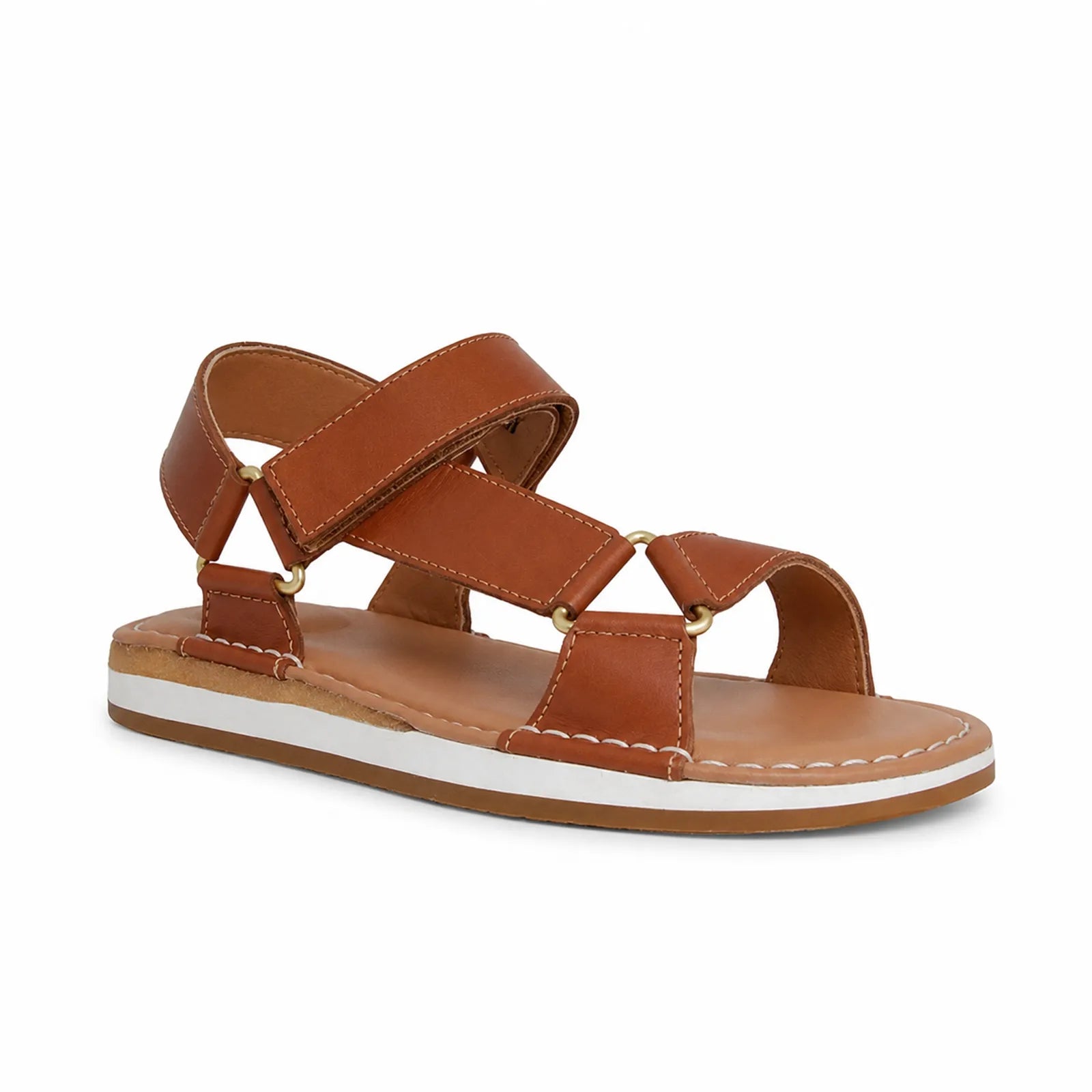 Women's sport sandals, brown leather straps with adjustable buckles and cushioned sole