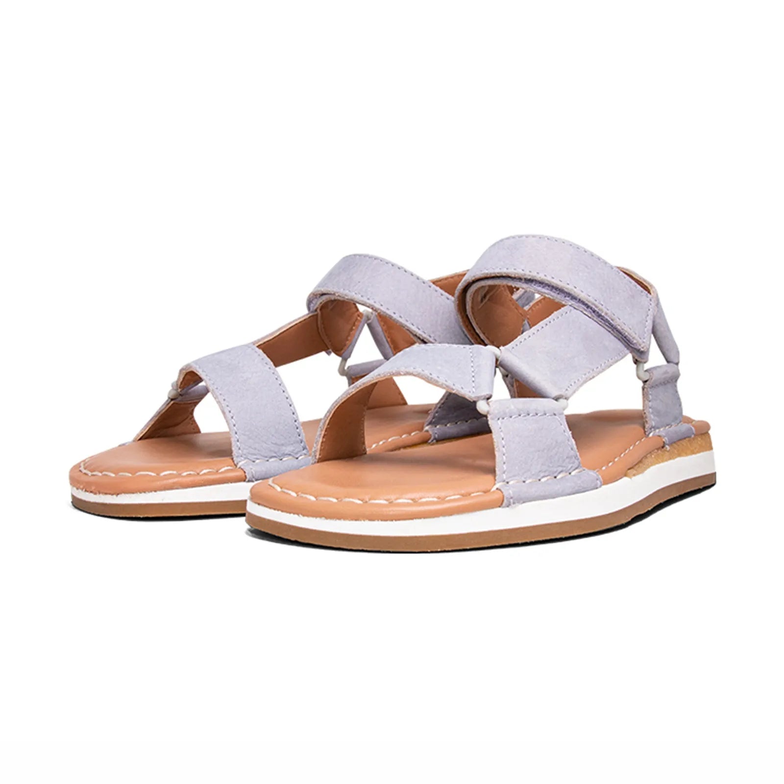 Women's sport sandals, lilac wide straps with adjustable buckles and tan sole