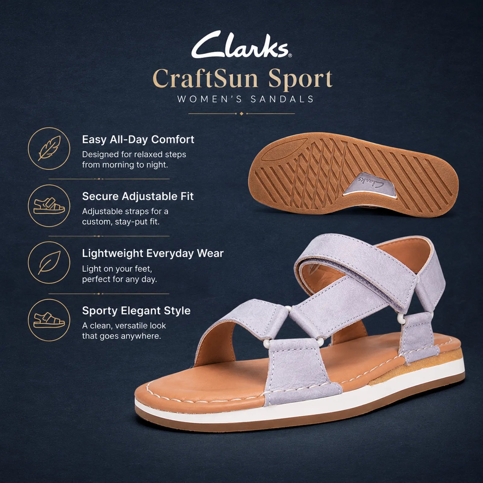 Women's sport sandals, lilac with textured rubber outsole and adjustable straps