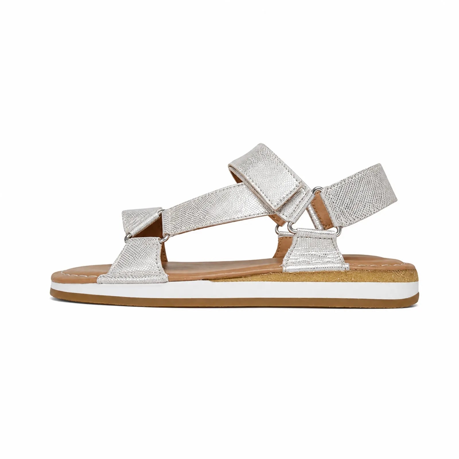 Women's sport sandals, silver multi-strap design with adjustable buckles