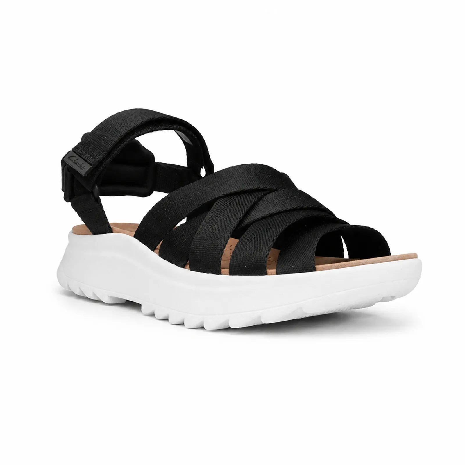 CLARKS DashLite Cross women's black sandals with cross straps and thick cushioned sole