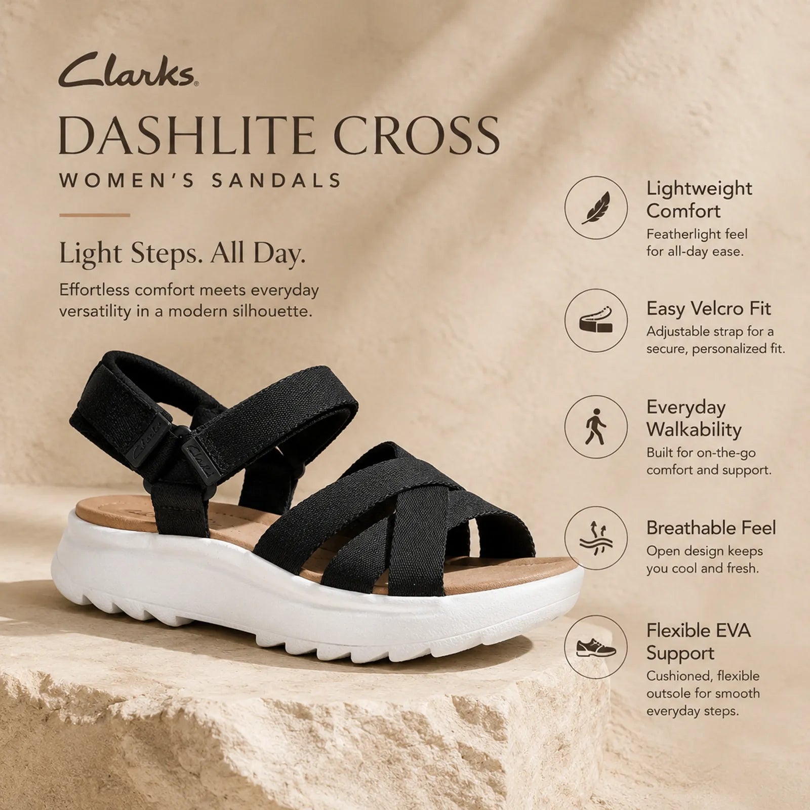 Women’s black suede cross-strap sandals with white platform sole