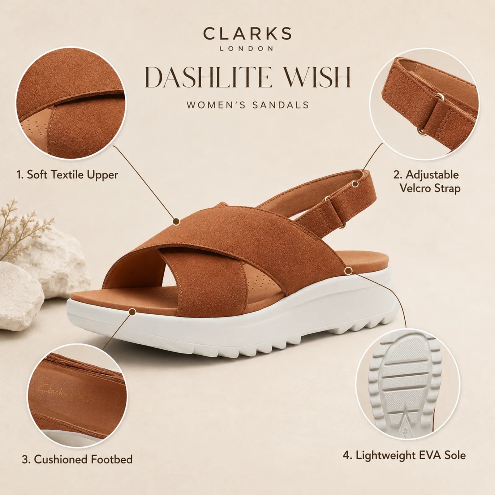 Dark brown suede women’s sandals with adjustable Velcro strap and cushioned sole