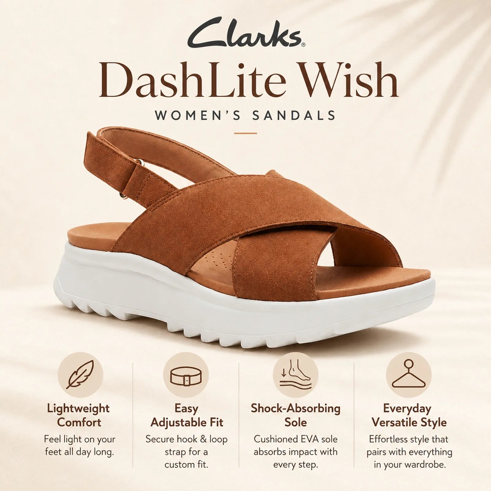 Women’s suede sandals, dark brown slip-on with crisscross straps and white platform sole.