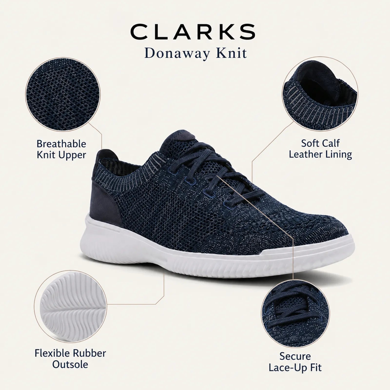 Men's knit lace-up sneakers, dark upper with white rubber sole