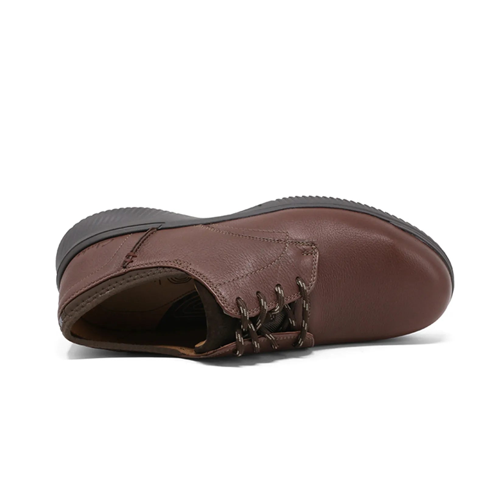 Mahogany leather lace-up business shoe with rubber sole, angled side