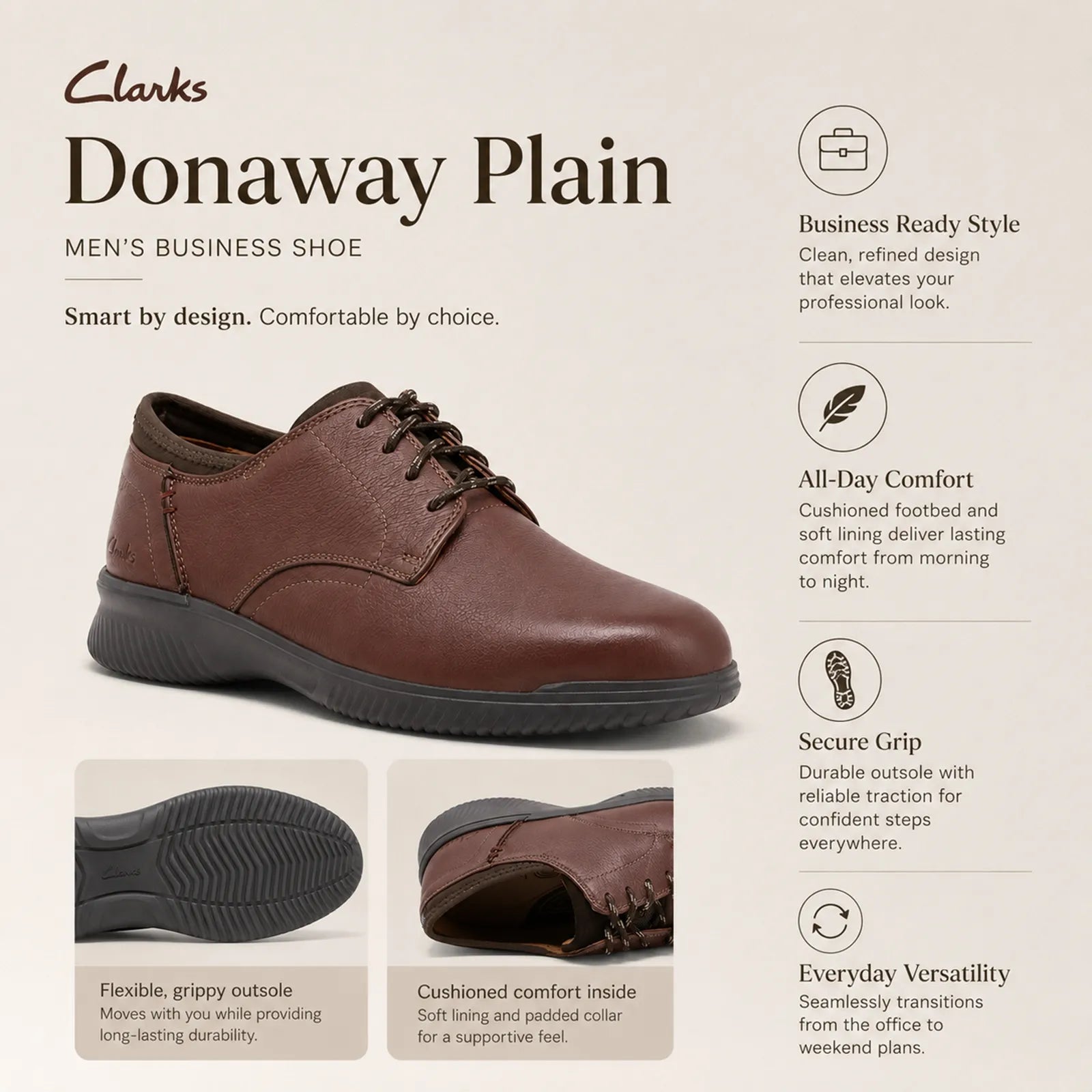 Mahogany leather men’s lace-up business shoe, side-front view
