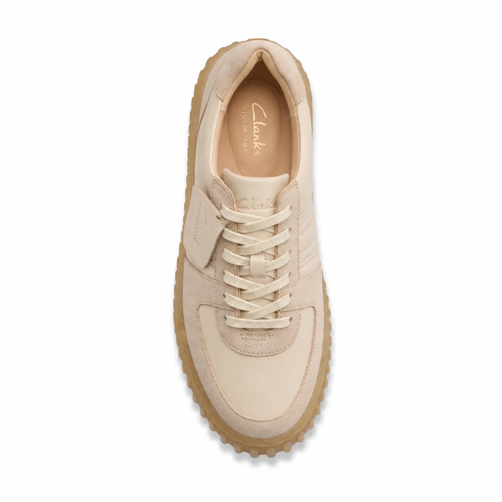Women's lace-up sneaker with padded tongue and sand-colored upper